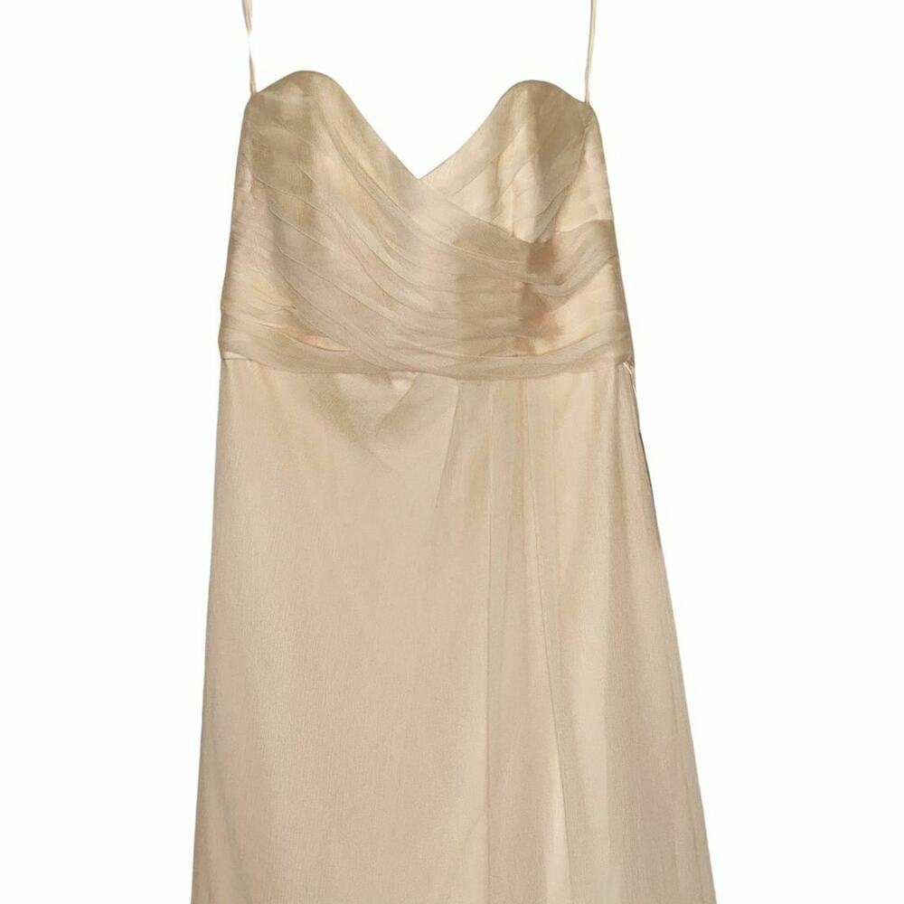 Amsale Blush 100% Silk Ruched Bust Flowy Strapless Maxi Dress Bridesmaid Size 6